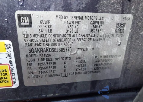 2014 Buick Enclave Convenience z USA, uszkodzony, nr VIN 5GAKRAKD5EJ309776